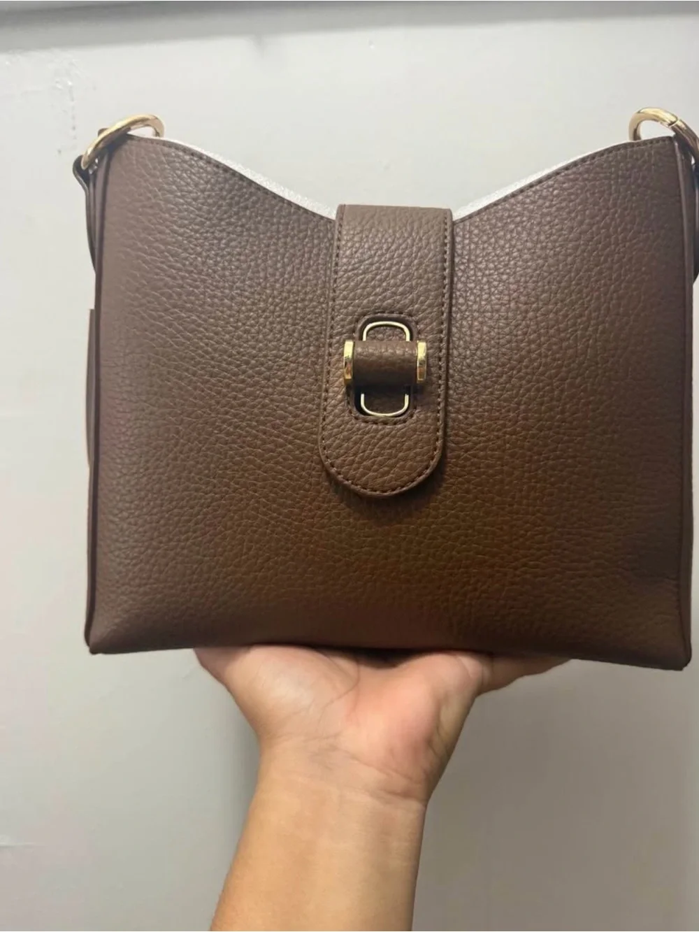 Brown Pebbled Leather Crossbody Bag - Elegant Everyday Style